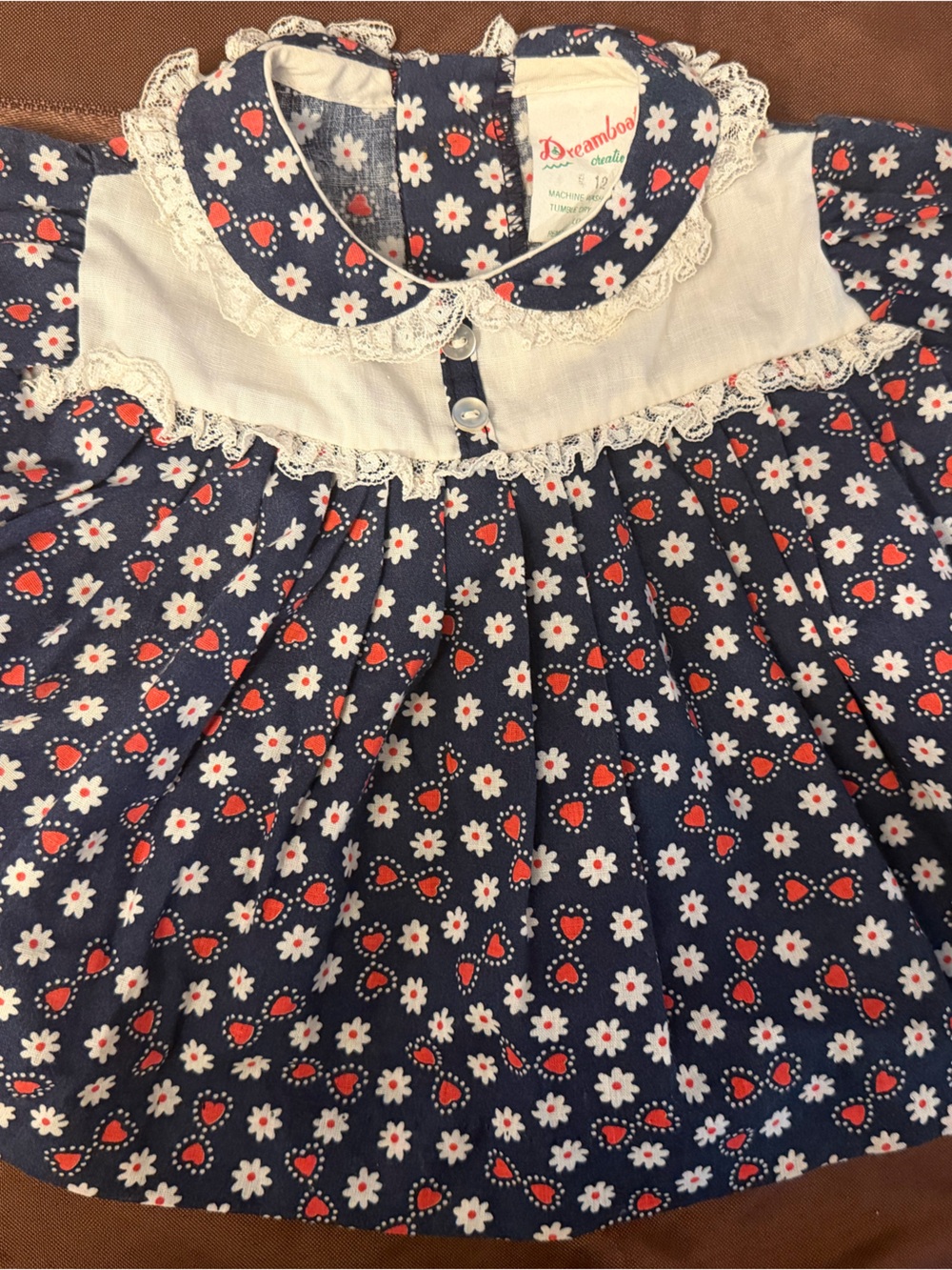 Navy Floral & Heart Lace-Yoke Girls' Top